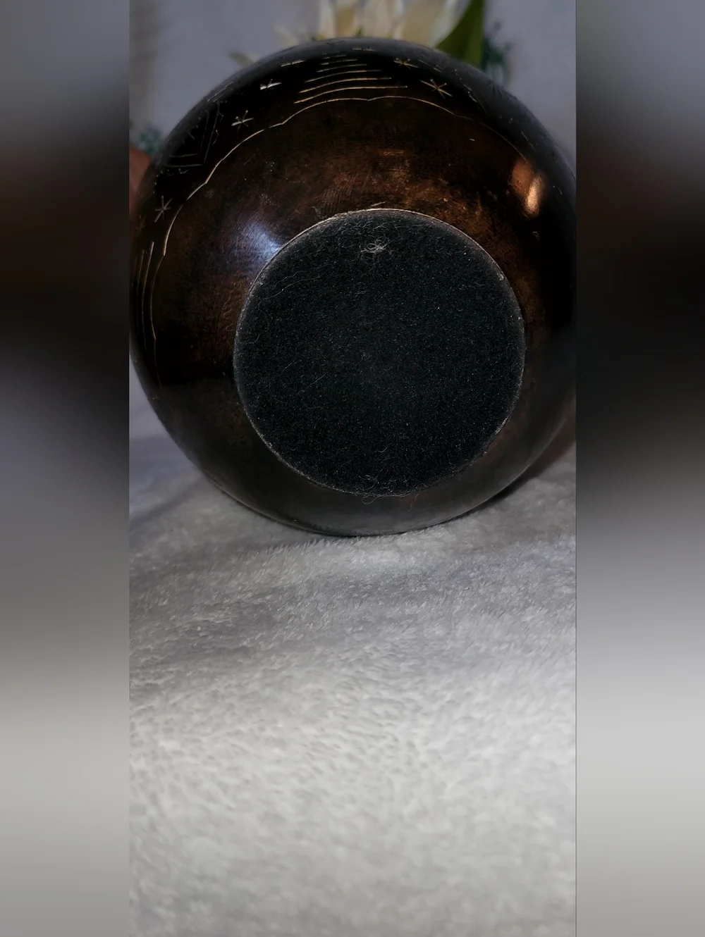 Vintage Solid Brass Amphora Vase Black Finish & Etched Designs